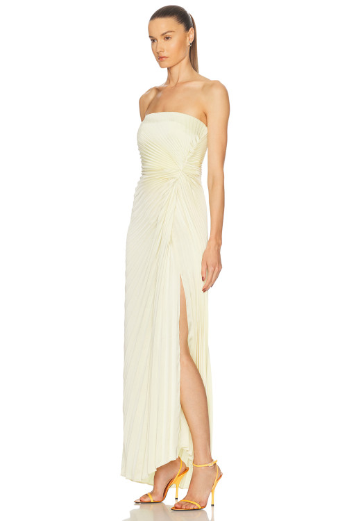 Elegant Women's Slim High Slit Pleated Satin Solid Color Camisole Evening Dress