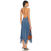 Female Casual Denim Halterneck Backless Tight Waist Asymmetric Skirt Hem Daily Dress