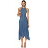 Female Casual Denim Halterneck Backless Tight Waist Asymmetric Skirt Hem Daily Dress