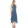Female Casual Denim Halterneck Backless Tight Waist Asymmetric Skirt Hem Daily Dress