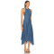 Female Casual Denim Halterneck Backless Tight Waist Asymmetric Skirt Hem Daily Dress