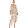New Style Vintage Floral Printed High Neck Long Sleeve Chiffon Irregular Hem Women Dress