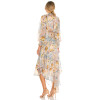 New Style Vintage Floral Printed High Neck Long Sleeve Chiffon Irregular Hem Women Dress