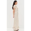 Women's Fashion Square Puff Shoulder Backless Polka-dot Print And Ruffle Trim Maxi Dress