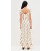 Women's Fashion Square Puff Shoulder Backless Polka-dot Print And Ruffle Trim Maxi Dress