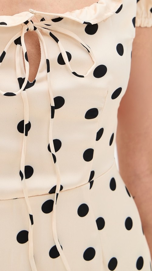 Women's Fashion Square Puff Shoulder Backless Polka-dot Print And Ruffle Trim Maxi Dress