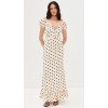 Women's Fashion Square Puff Shoulder Backless Polka-dot Print And Ruffle Trim Maxi Dress