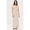 Women's Fashion Square Puff Shoulder Backless Polka-dot Print And Ruffle Trim Maxi Dress