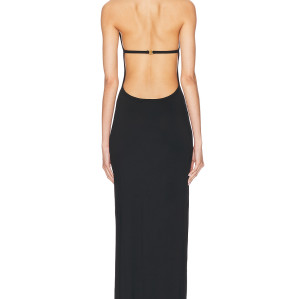 Ladies Halter Neck Black Maxi Dress Sleeveless Backless Back S-shaped Hook and Eye Dress