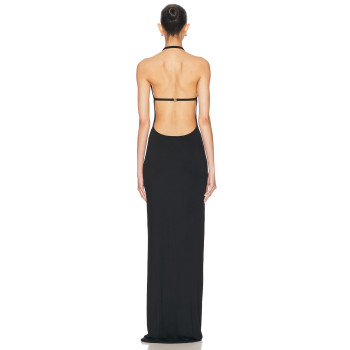 Ladies Halter Neck Black Maxi Dress Sleeveless Backless Back S-shaped Hook and Eye Dress