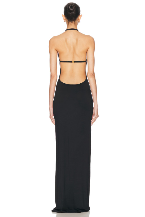 Ladies Halter Neck Black Maxi Dress Sleeveless Backless Back S-shaped Hook and Eye Dress