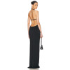 Ladies Halter Neck Black Maxi Dress Sleeveless Backless Back S-shaped Hook and Eye Dress