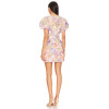 Fashionable Ladies' Tulle Fabric Three D Floral Embroidery V Neck Puff Sleeve Mini Dress