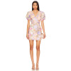 Fashionable Ladies' Tulle Fabric Three D Floral Embroidery V Neck Puff Sleeve Mini Dress