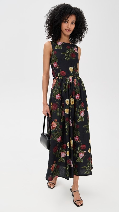 Elegant Sexy Formal Boat Neck Sleeveless Backless Floral Print Evening Women Party Dress