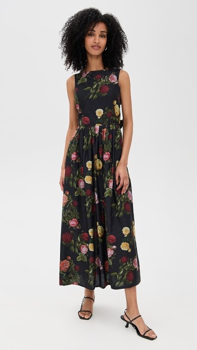 Elegant Sexy Formal Boat Neck Sleeveless Backless Floral Print Evening Women Party Dress