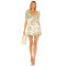 Retro Colorful Floral Square Neck Ruffled Puff Sleeve with Lace Trimmed Open Back Ladies Mini Dress