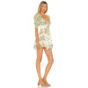 Retro Colorful Floral Square Neck Ruffled Puff Sleeve with Lace Trimmed Open Back Ladies Mini Dress