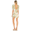 Retro Colorful Floral Square Neck Ruffled Puff Sleeve with Lace Trimmed Open Back Ladies Mini Dress