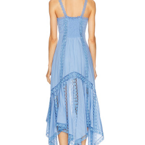 2025 Hot Sale Exquisite Lightweight Poplin fabric Asymmetrical Hem Lace Embellished V neck dress
