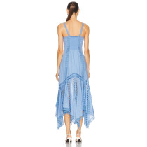 2025 Hot Sale Exquisite Lightweight Poplin fabric Asymmetrical Hem Lace Embellished V neck dress