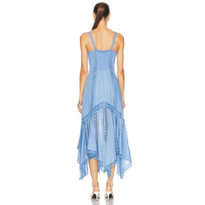 2025 Hot Sale Exquisite Lightweight Poplin fabric Asymmetrical Hem Lace Embellished V neck dress