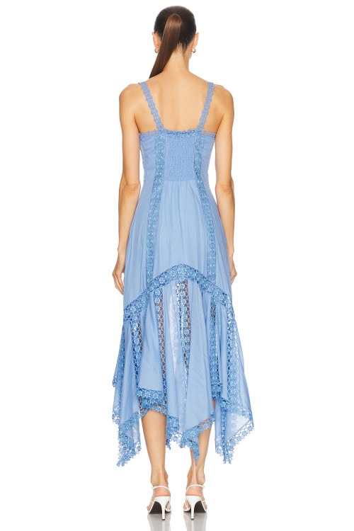 2025 Hot Sale Exquisite Lightweight Poplin fabric Asymmetrical Hem Lace Embellished V neck dress