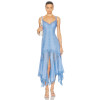 2025 Hot Sale Exquisite Lightweight Poplin fabric Asymmetrical Hem Lace Embellished V neck dress