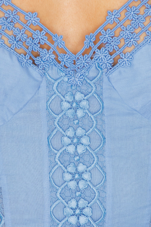 2025 Hot Sale Exquisite Lightweight Poplin fabric Asymmetrical Hem Lace Embellished V neck dress