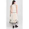 Daily Cute Sleeveless High Neck Mid Waist Floral And Bird Embroidery Casual Dress