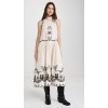 Daily Cute Sleeveless High Neck Mid Waist Floral And Bird Embroidery Casual Dress