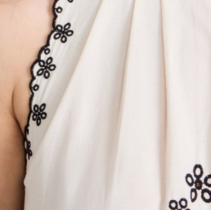 Daily Cute Sleeveless High Neck Mid Waist Floral And Bird Embroidery Casual Dress