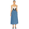 Hot Sale Denim Midi Dress with Contrast Lace Detailing and Spaghetti Straps Patchwork Dress