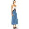 Hot Sale Denim Midi Dress with Contrast Lace Detailing and Spaghetti Straps Patchwork Dress