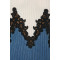 Hot Sale Denim Midi Dress with Contrast Lace Detailing and Spaghetti Straps Patchwork Dress