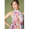 Women's Fashion Halterneck Sleeveless Ruffle Tight Waist Floral print Casual Dress