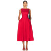 2025 Hot sale Sleeveless Red Midi Dress with Pleated Waist and Pockets Woman's Dress