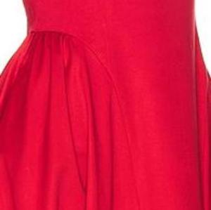 2025 Hot sale Sleeveless Red Midi Dress with Pleated Waist and Pockets Woman's Dress