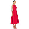 2025 Hot sale Sleeveless Red Midi Dress with Pleated Waist and Pockets Woman's Dress