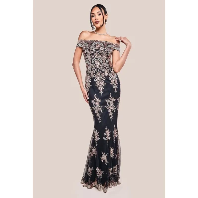 Women's Elegant One Shoulder Slim High Waist Hip Wrap Sequin Embroidered Evening Dress