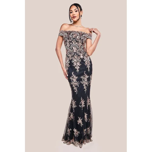 Women's Elegant One Shoulder Slim High Waist Hip Wrap Sequin Embroidered Evening Dress