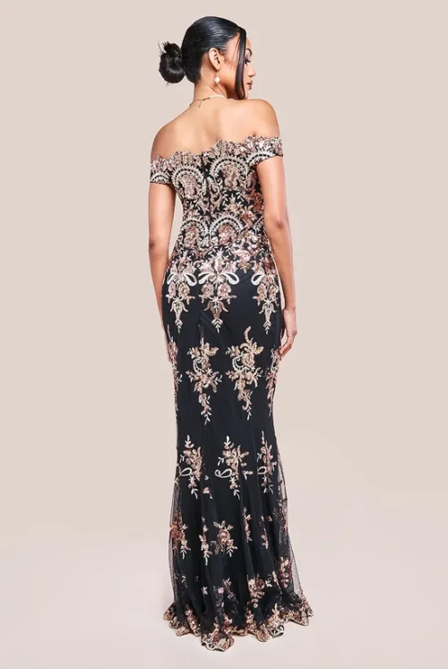 Women's Elegant One Shoulder Slim High Waist Hip Wrap Sequin Embroidered Evening Dress