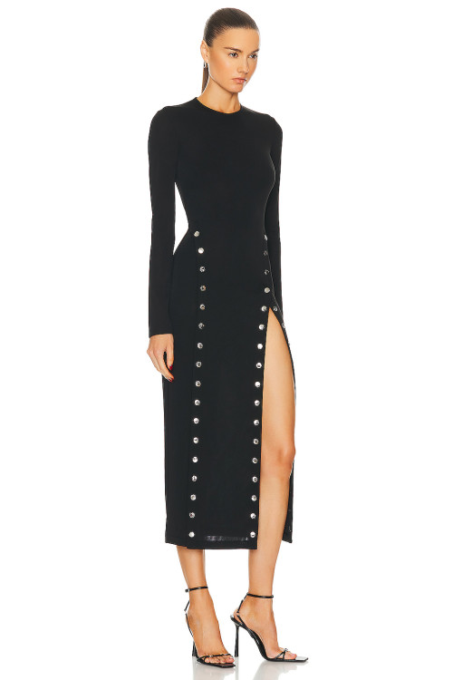 Hot Sale Long Sleeve High quality Bodycon Dress  Studded Slit Detail Woman's Midi Dress