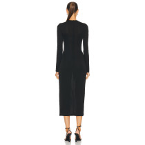 Hot Sale Long Sleeve High quality Bodycon Dress  Studded Slit Detail Woman's Midi Dress