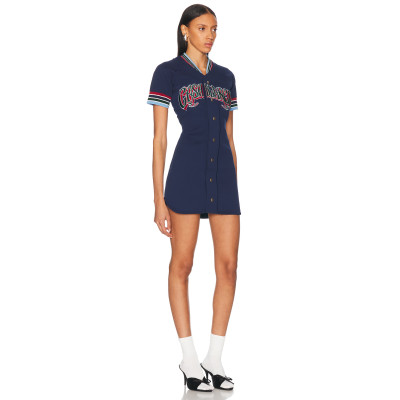 New Design Classic Baseball style Button Front Embroidery Fashionable Woman's Mini Dress