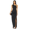 Alluring Exquisitely Elegant Asymmetric Cut Black Stylish Side Slit Design Maxi Dress