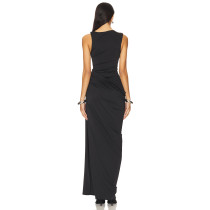 Alluring Exquisitely Elegant Asymmetric Cut Black Stylish Side Slit Design Maxi Dress