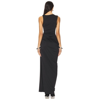 Alluring Exquisitely Elegant Asymmetric Cut Black Stylish Side Slit Design Maxi Dress