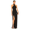 Hot Sale Stylish Elegant Halter Neck Design Backless Sexy Black High Slit Floor Length Maxi Dress