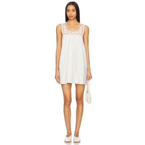 Exquisite Lace Embroidered Square Necked Sweet Loose White Mini Dress For Women